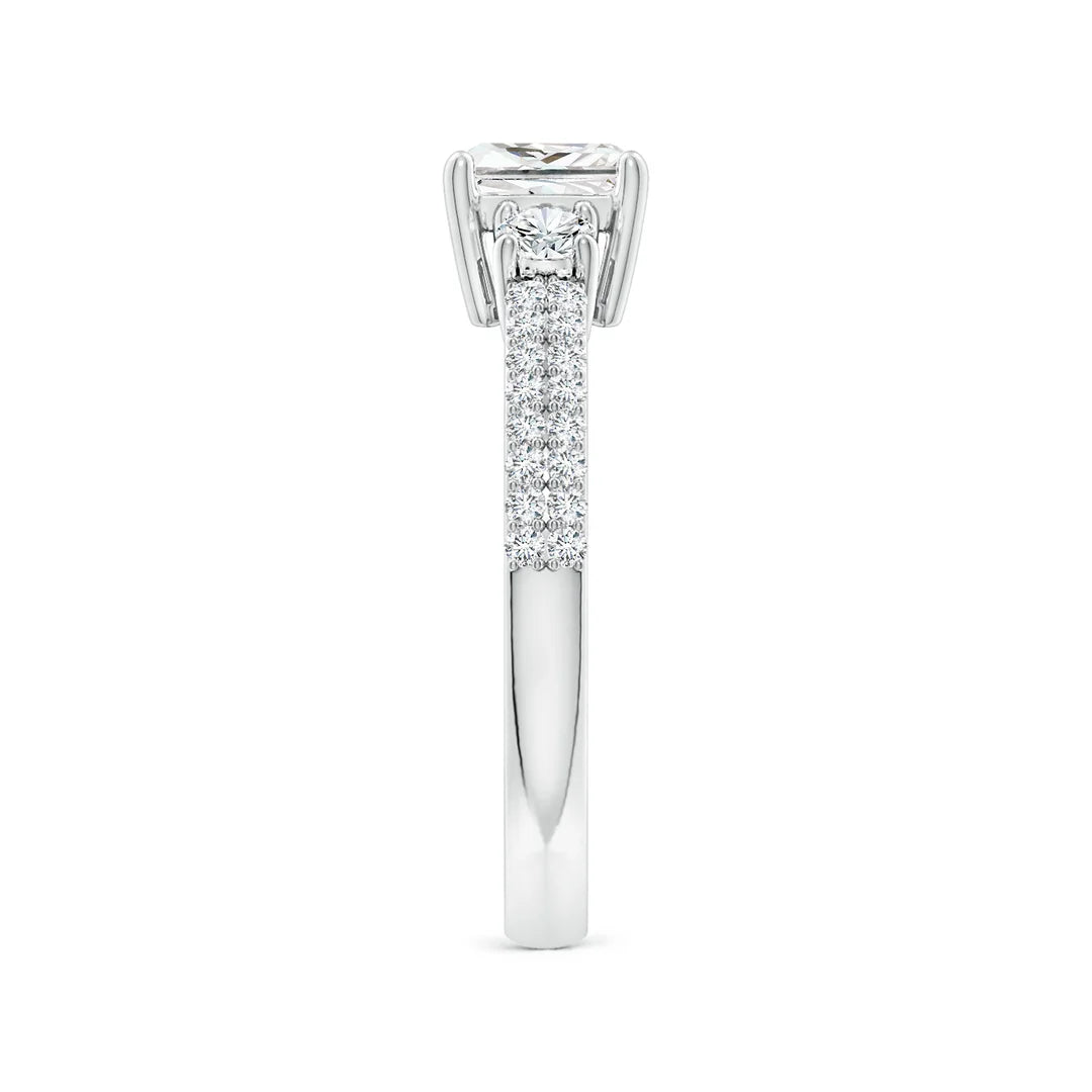 Princess-Cut Diamond Side Stone Shank Engagement Ring