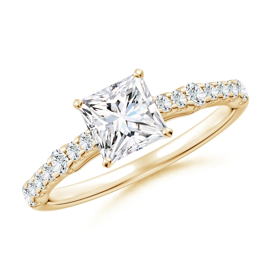 Lab-Grown Solitaire Princess-Cut Diamond Station Engagement Ring