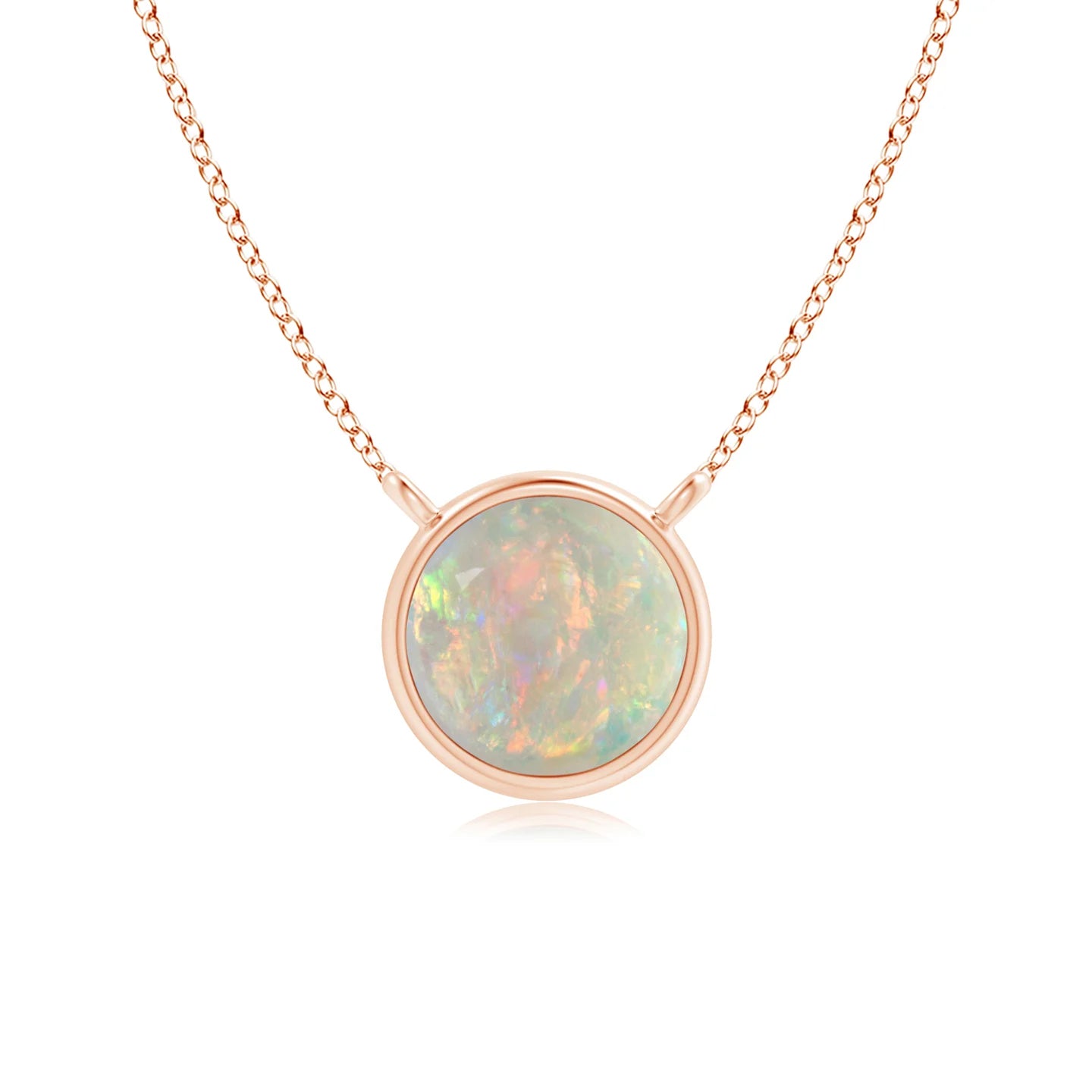 Round Opal Solitaire Necklace Bezel-Set