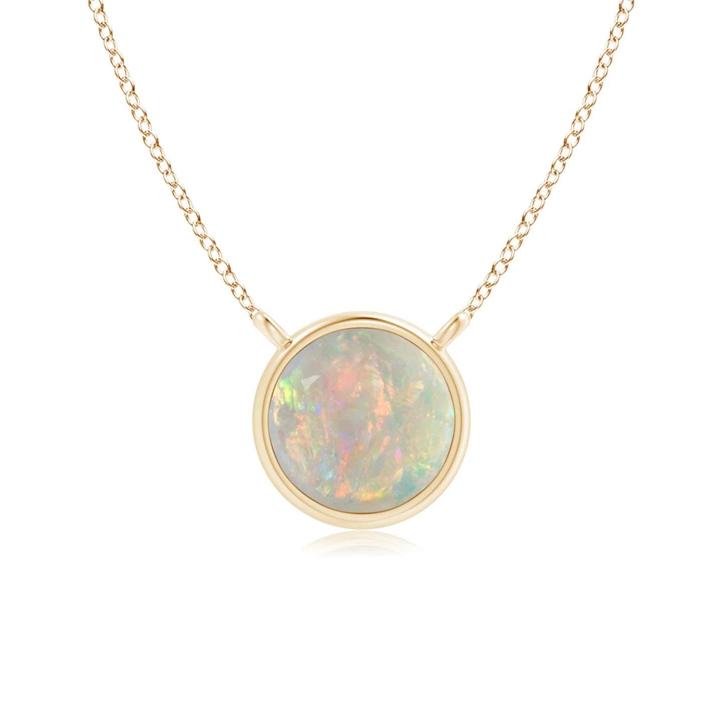 Round Opal Solitaire Necklace Bezel-Set