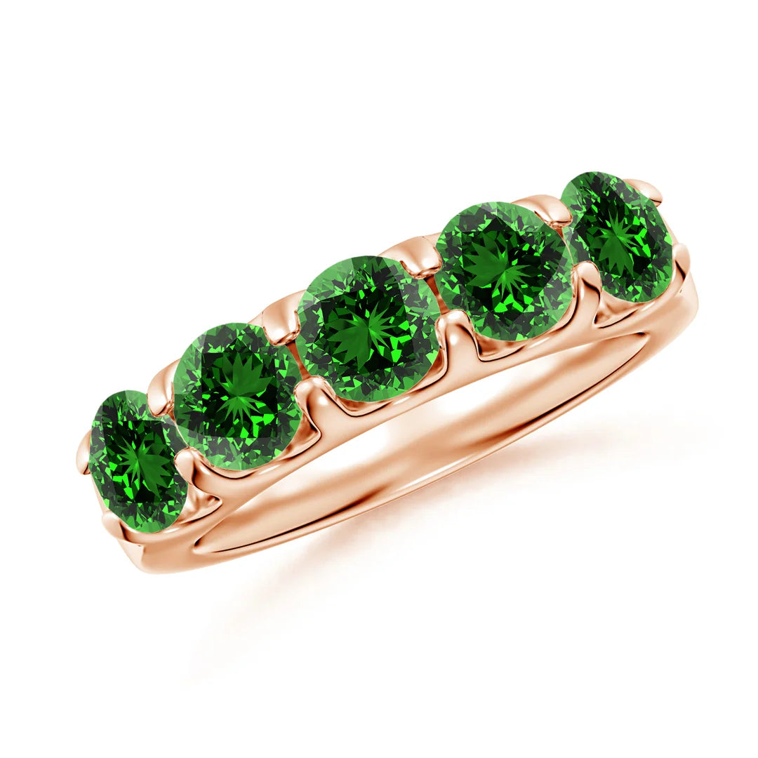 Shared Prong Set Half Eternity Emerald Wedding Ring