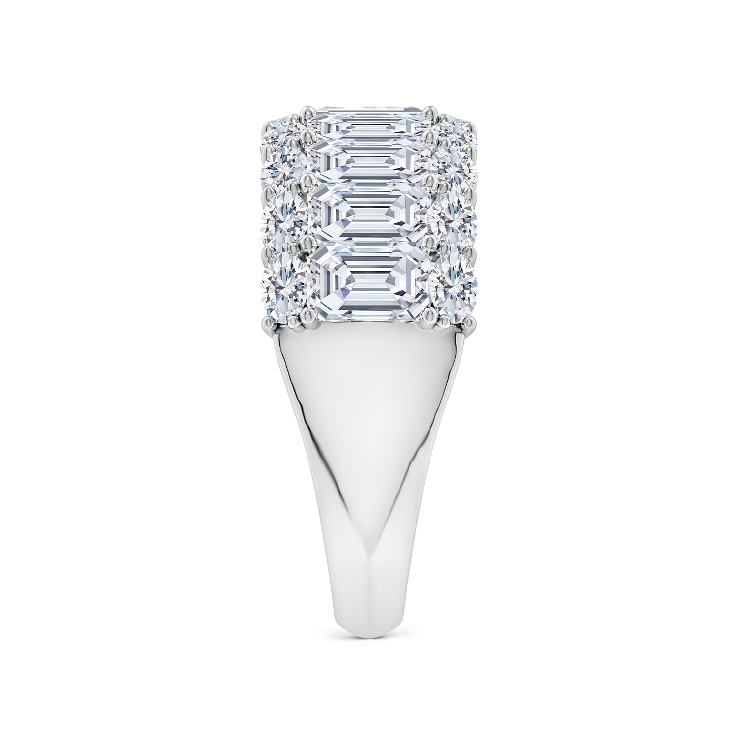 Oval and Emerald-Cut Diamond Three Layer Wedding Ring, Lab-Grown