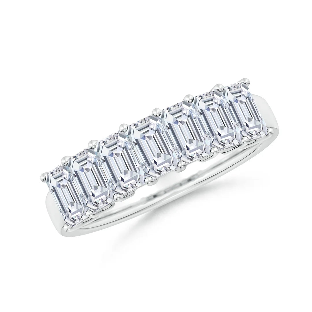 Seven Stone Emerald-Cut Diamond Wedding Ring