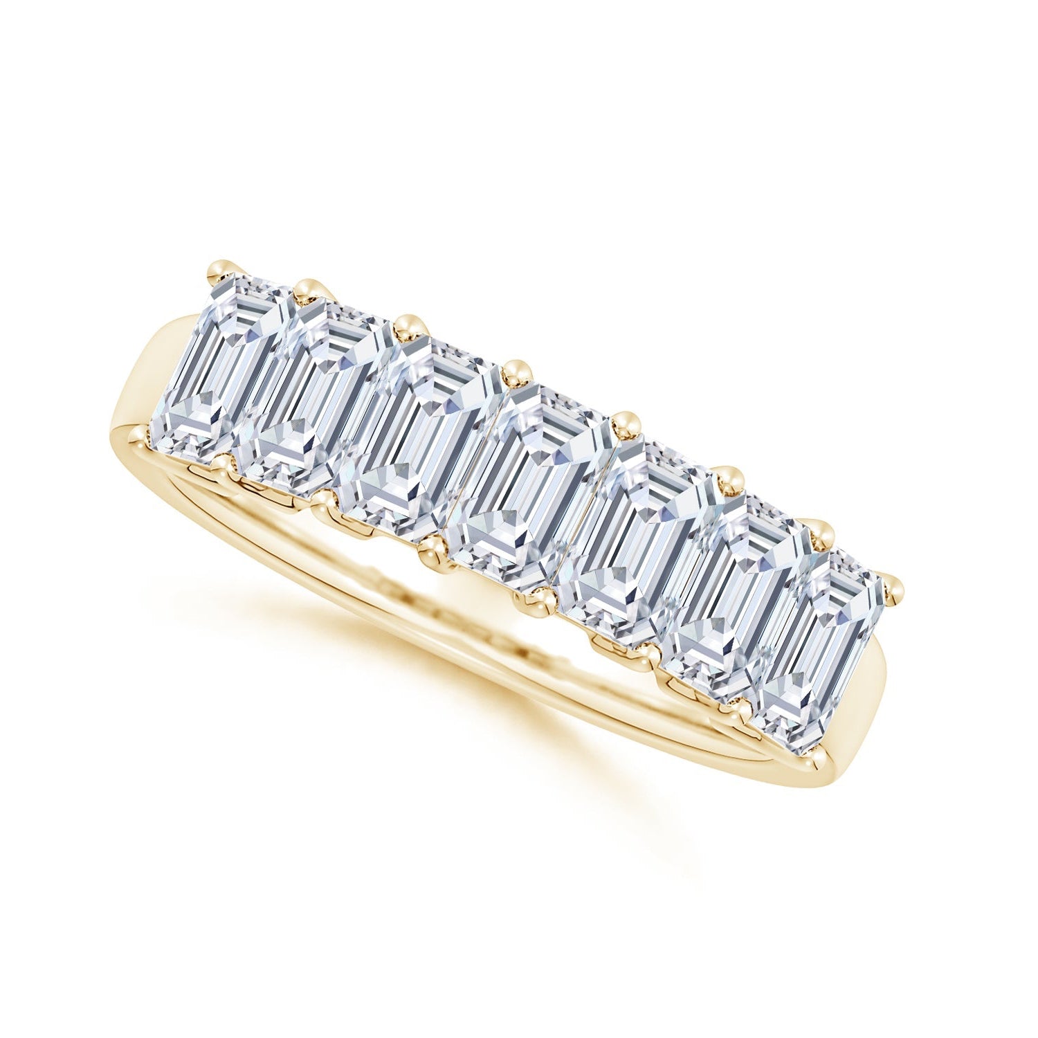 Seven Stone Emerald-Cut Diamond Wedding Ring