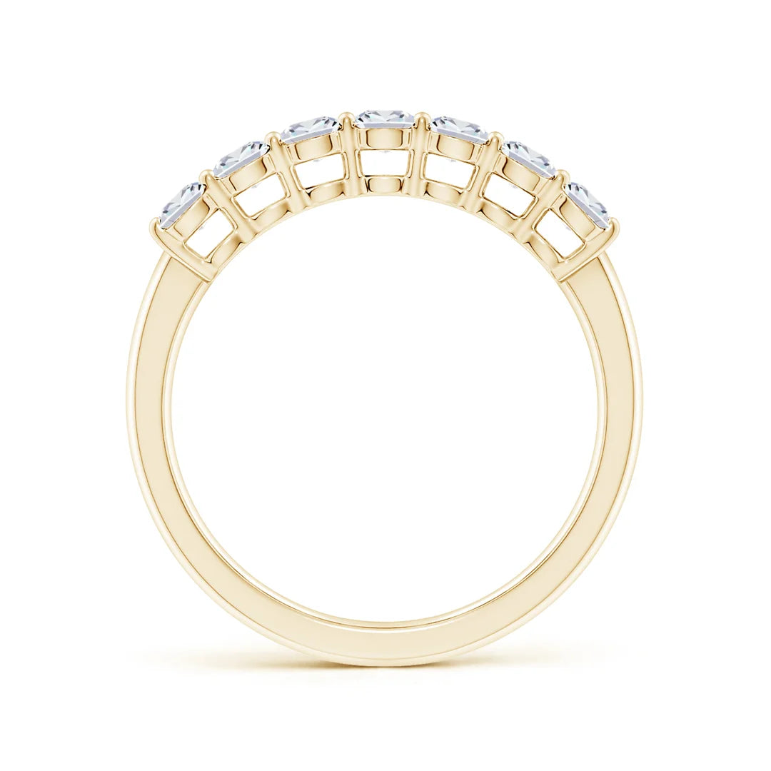 Seven Stone Rectangular Diamond  Wedding Ring, Prong-Set Cushion