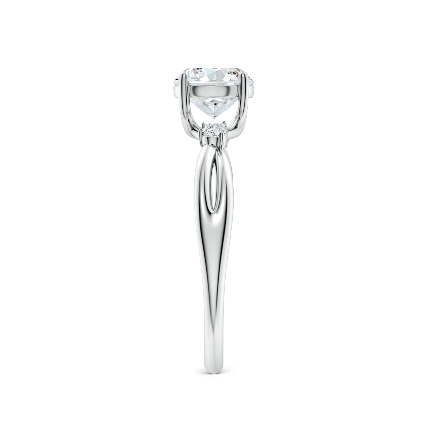 Nature Inspired Round Diamond Side Stone Engagement Ring, Lab-Grown