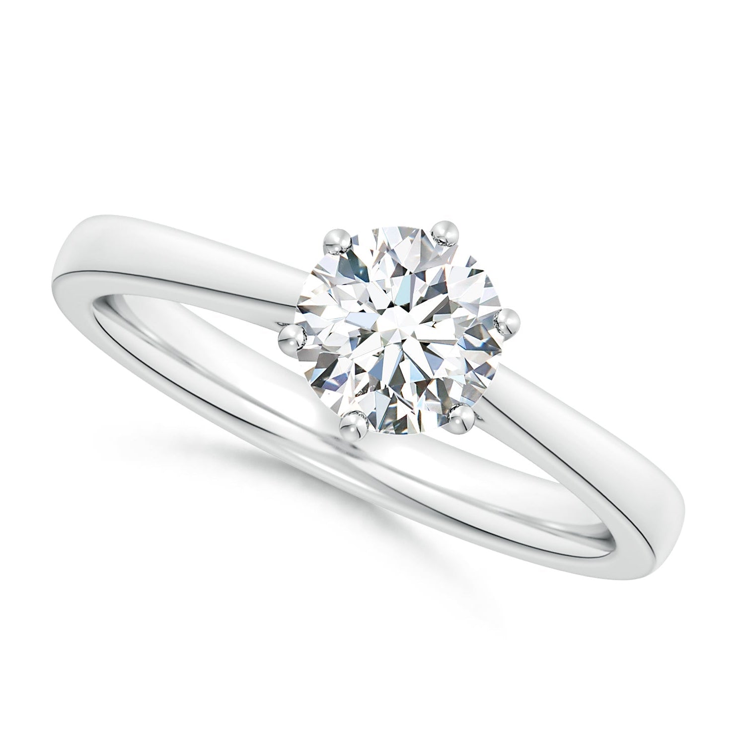 Round Diamond Reverse Tapered Shank Cathedral Engagement Ring, Prong-Set