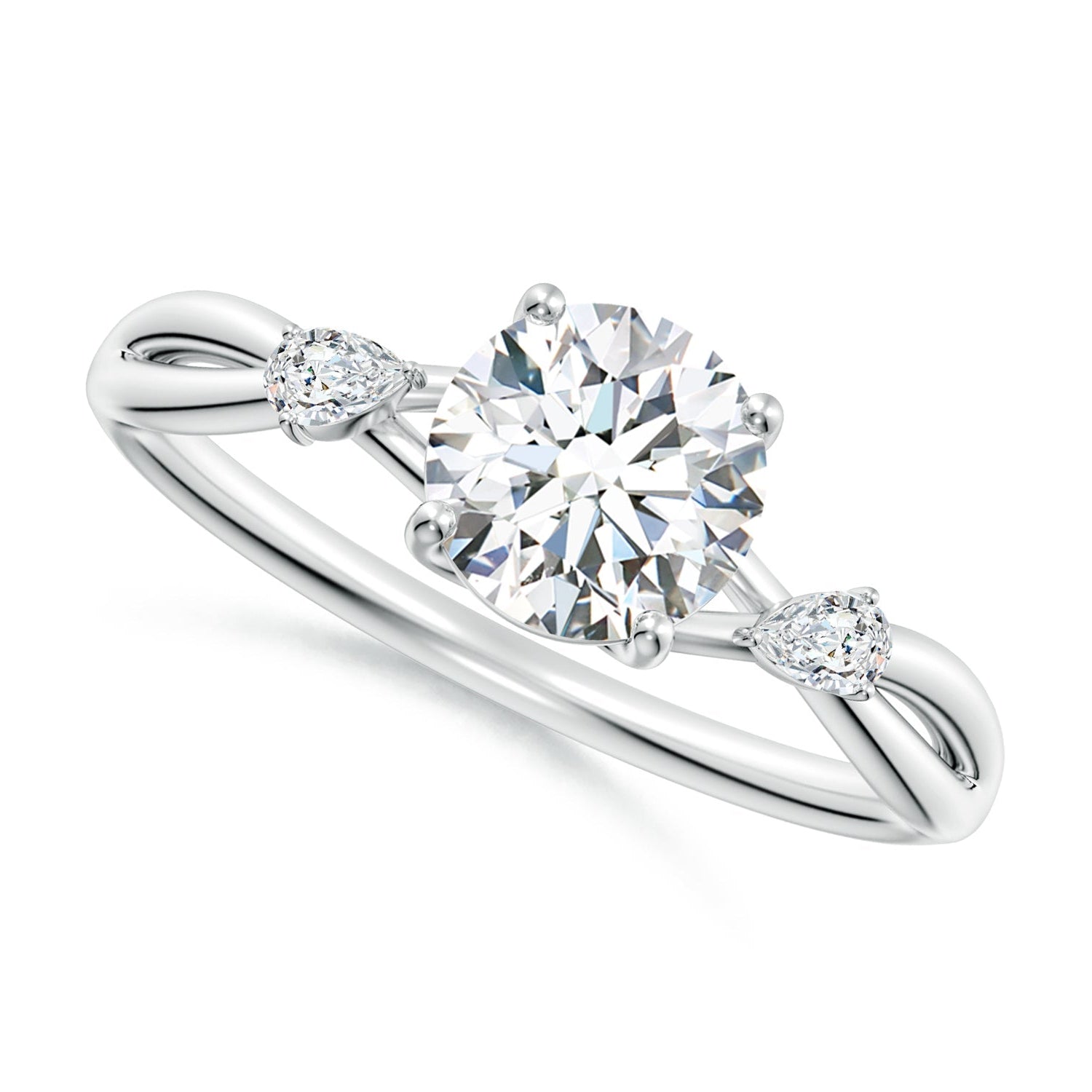 Nature Inspired Round Diamond Side Stone Engagement Ring, Lab-Grown