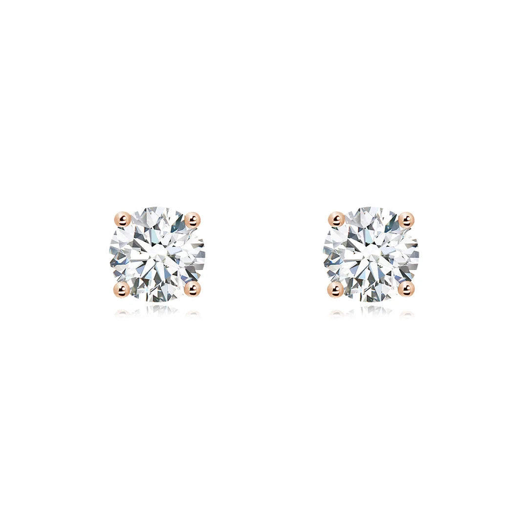 Solitaire Basket-Set Round Diamond Stud Earrings