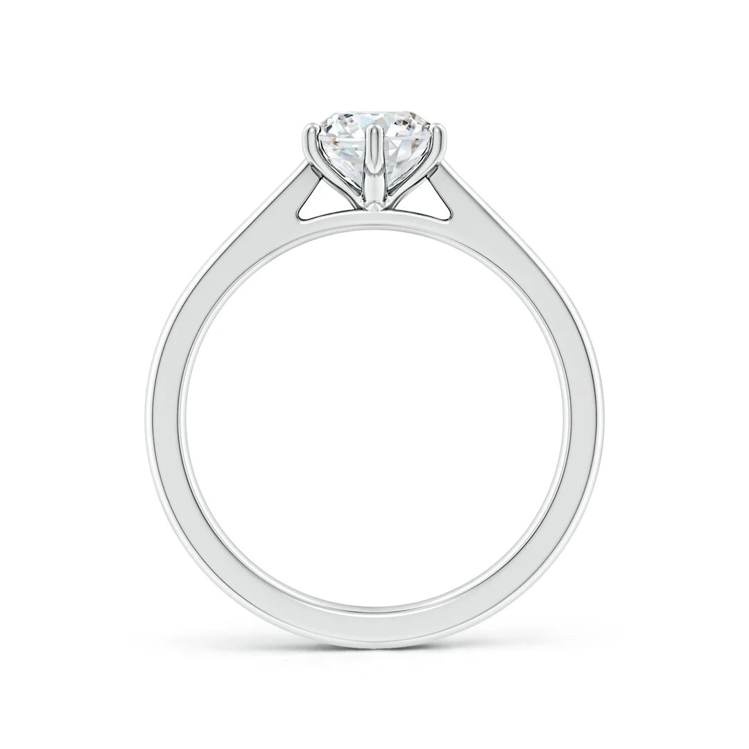 Round Diamond Reverse Tapered Shank Cathedral Engagement Ring, Prong-Set