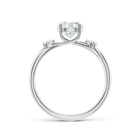 Nature Inspired Round Diamond Side Stone Engagement Ring, Lab-Grown