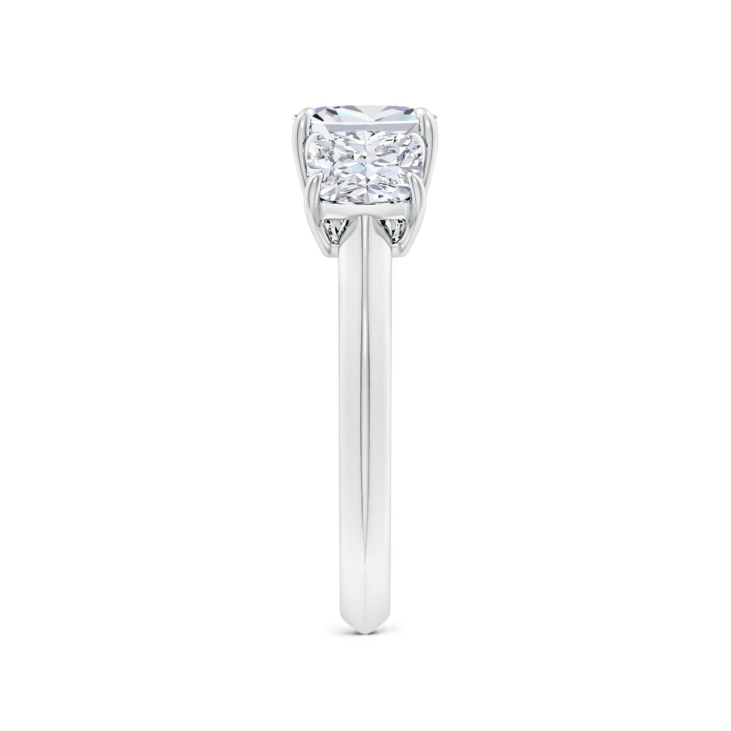 Cushion Diamond Three Stone Engagement Ring, Raised-Edge Shank