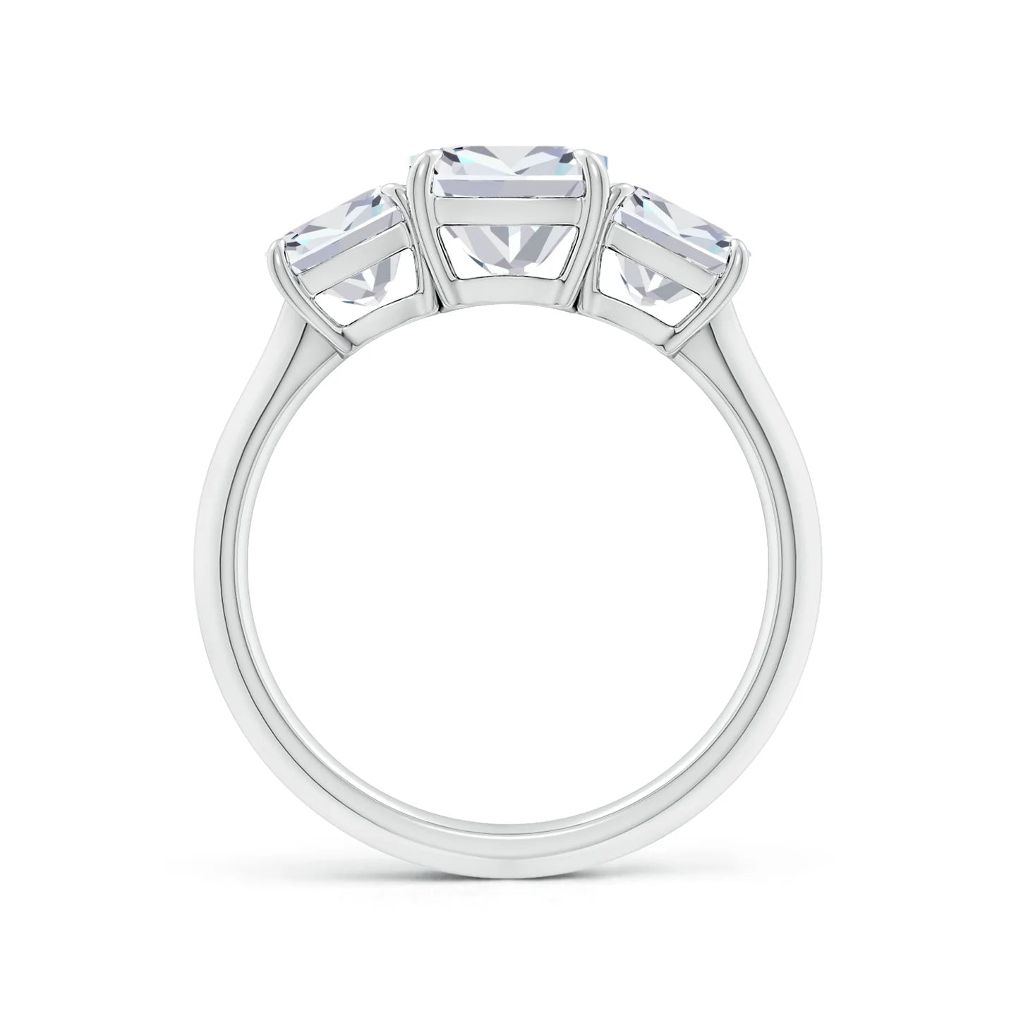 Cushion Diamond Three Stone Engagement Ring, Raised-Edge Shank