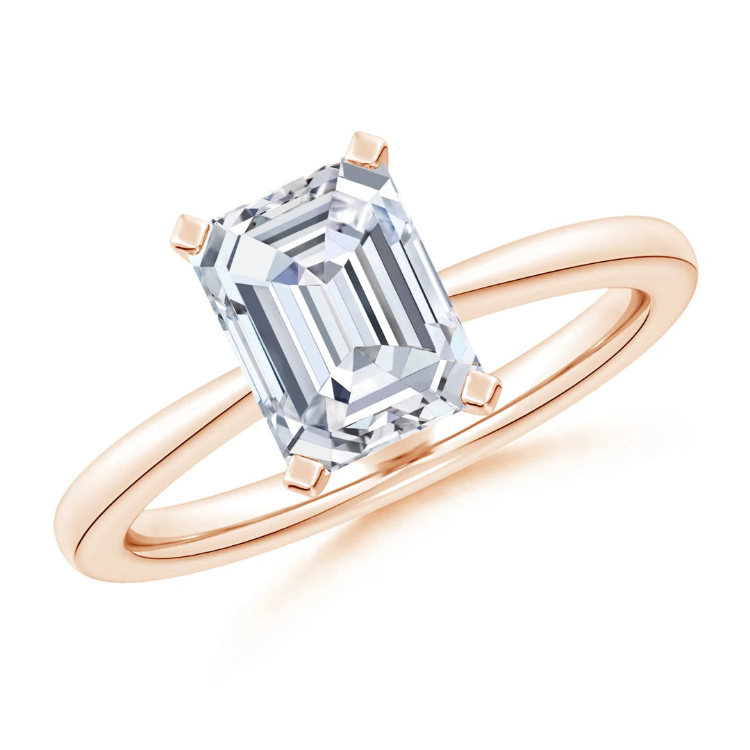 Reverse Tapered Shank Solitaire Engagement Ring, Emerald-Cut Diamond