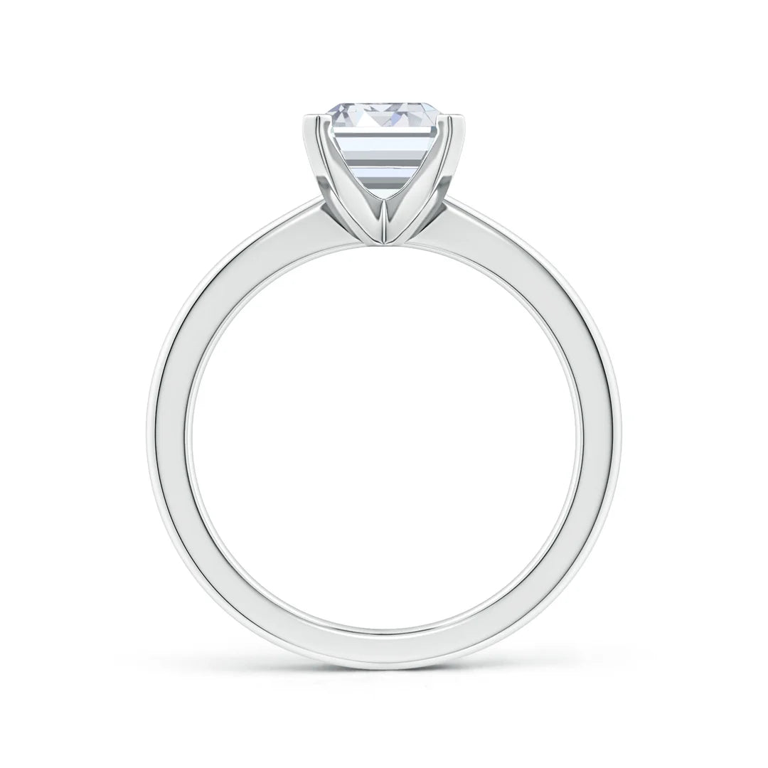 Reverse Tapered Shank Solitaire Engagement Ring, Emerald-Cut Diamond