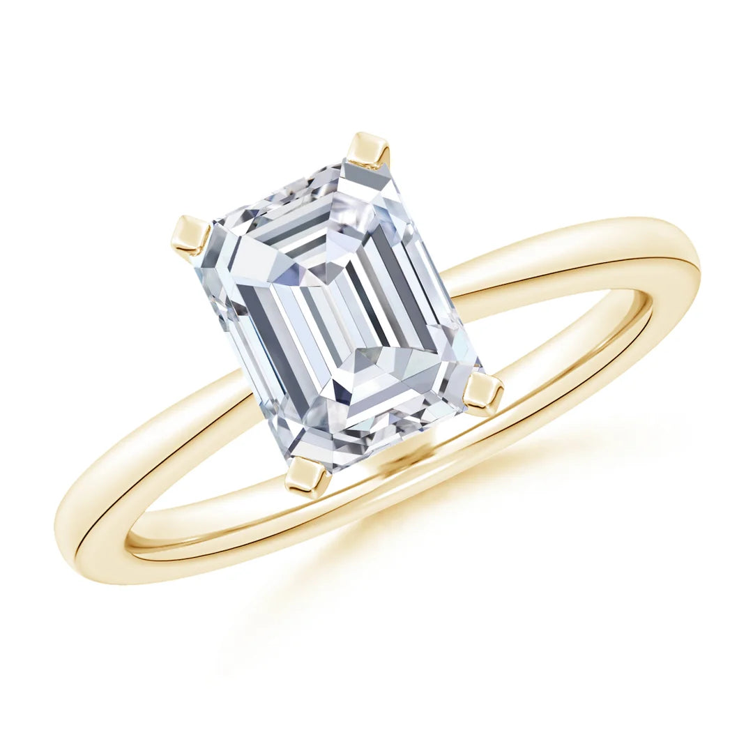 Reverse Tapered Shank Solitaire Engagement Ring, Emerald-Cut Diamond