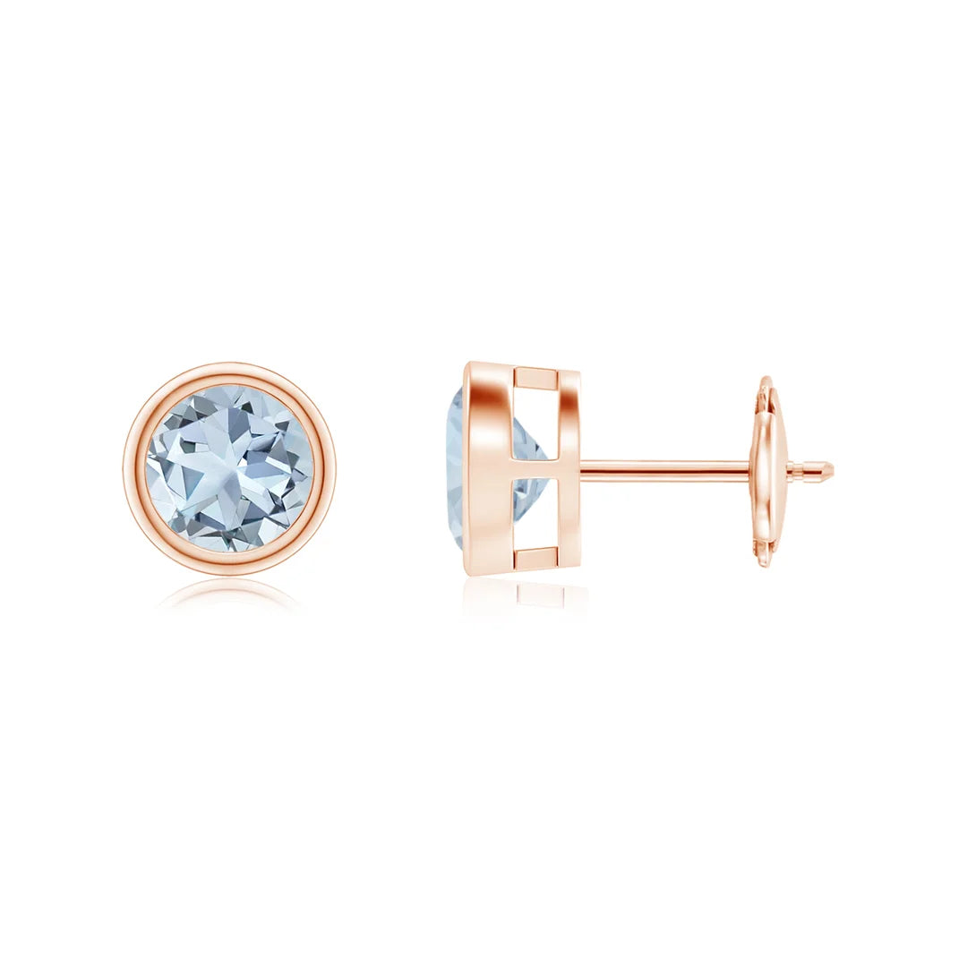 Aquamarine Solitaire Stud Earrings, Bezel-Set