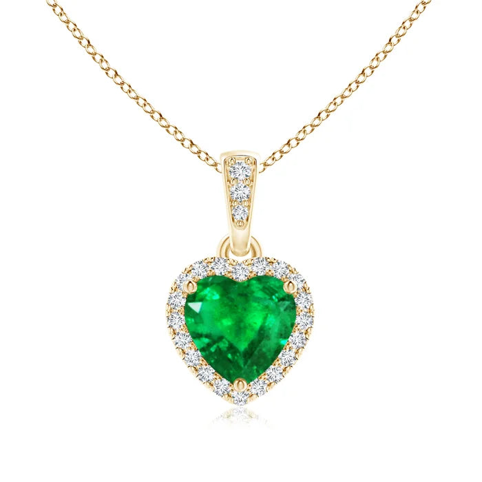 Emerald Heart Pendant with Diamond Halo