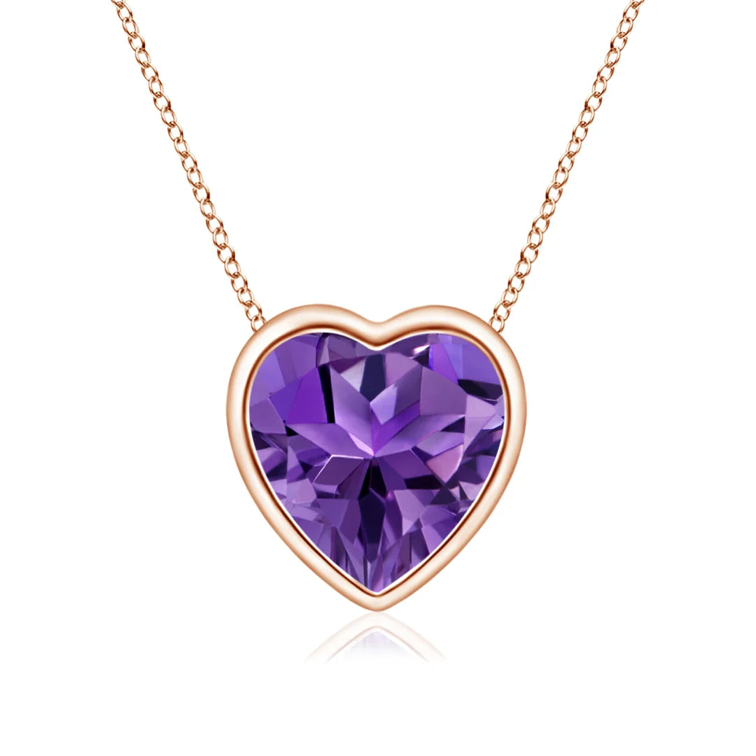 Solitaire Heart Amethyst Pendant, Bezel-Set