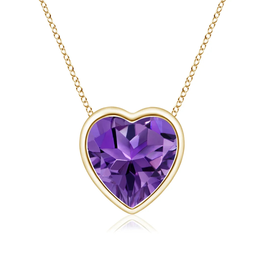Solitaire Heart Amethyst Pendant, Bezel-Set