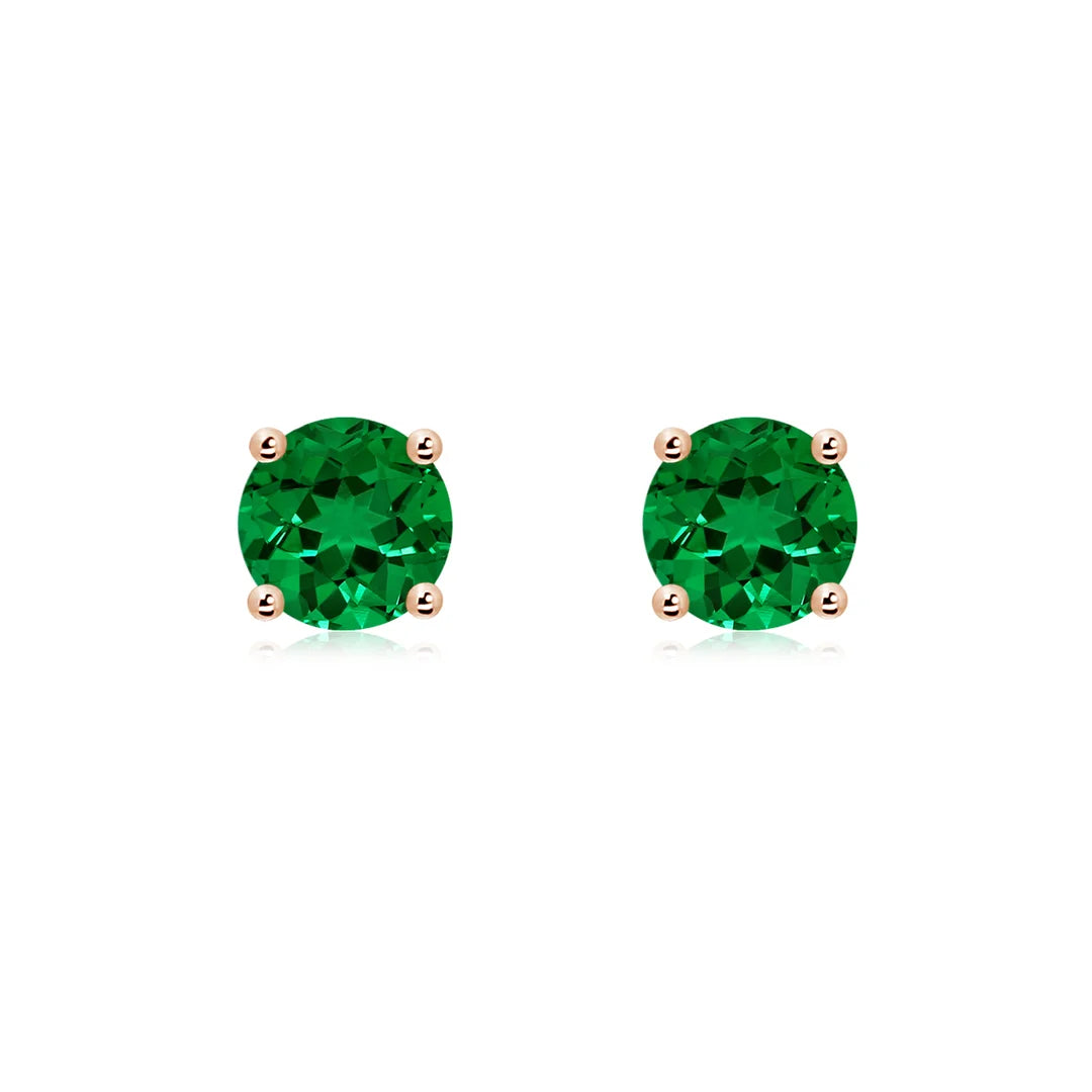 Round Emerald Stud Earrings