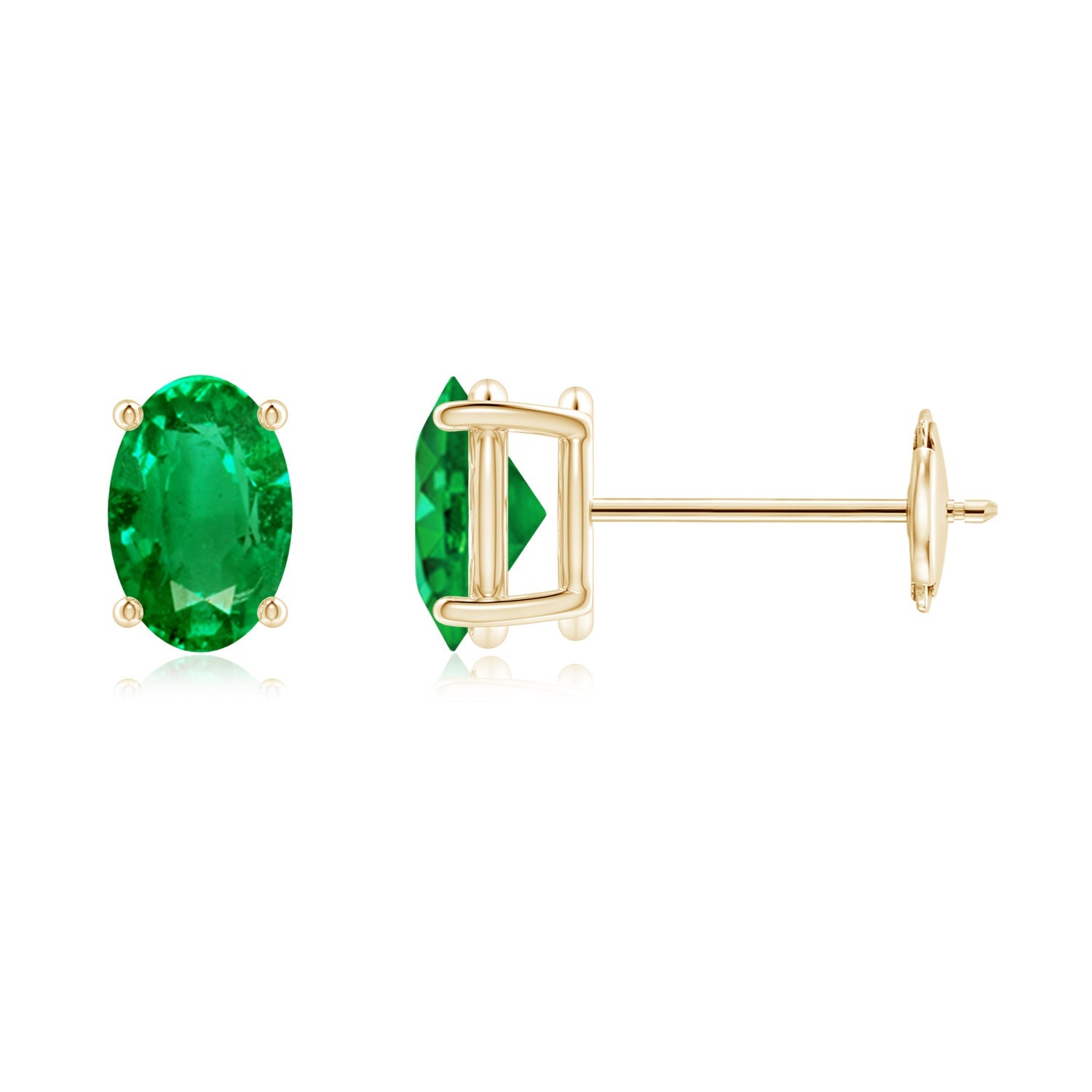 Prong-Set Solitaire Oval Emerald Stud Earrings, Lab-Grown