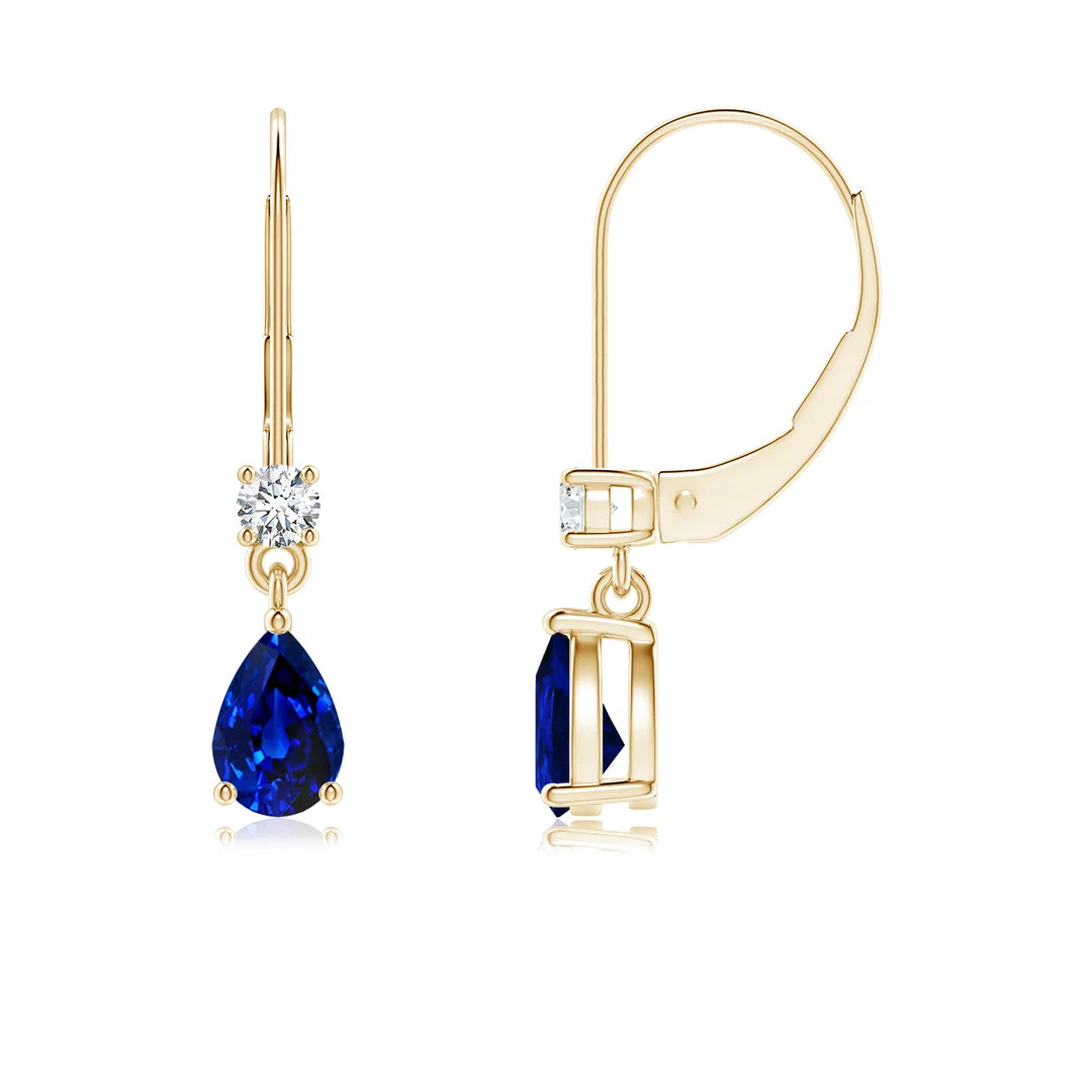 Pear Lab-Grown Blue Sapphire Drop Earrings with Diamond, Leverback