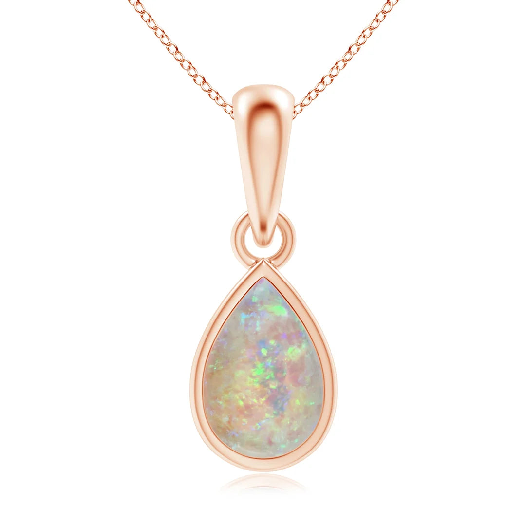 Opal Solitaire Bezel Dangle Pendant, Pear-Shaped