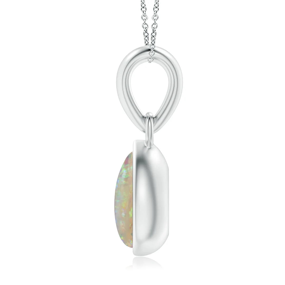 Opal Solitaire Bezel Dangle Pendant, Pear-Shaped