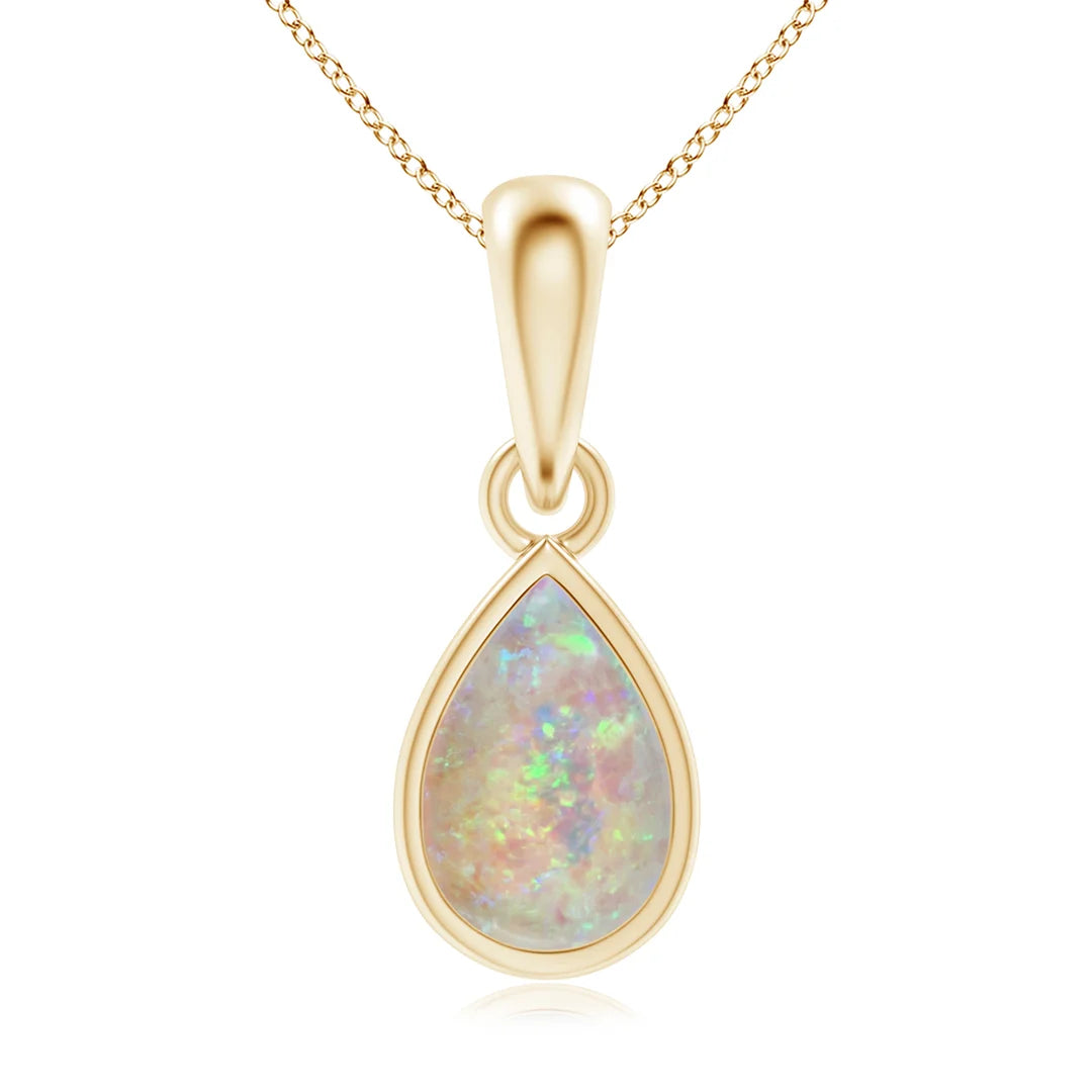 Opal Solitaire Bezel Dangle Pendant, Pear-Shaped