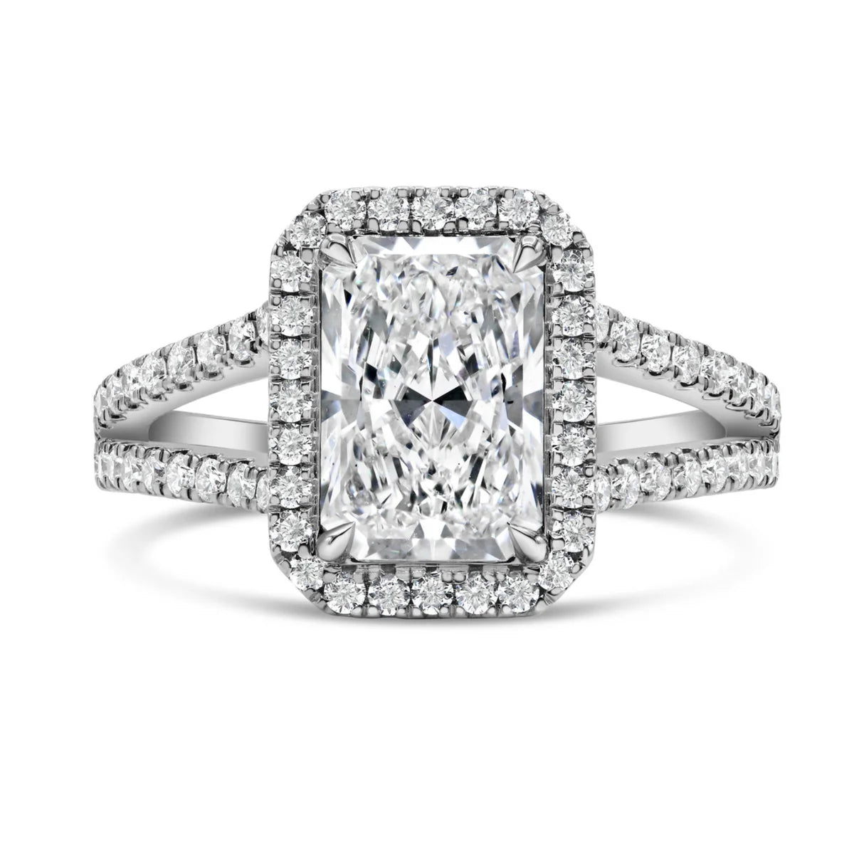 Radiant Cut Split Shank Halo Ring