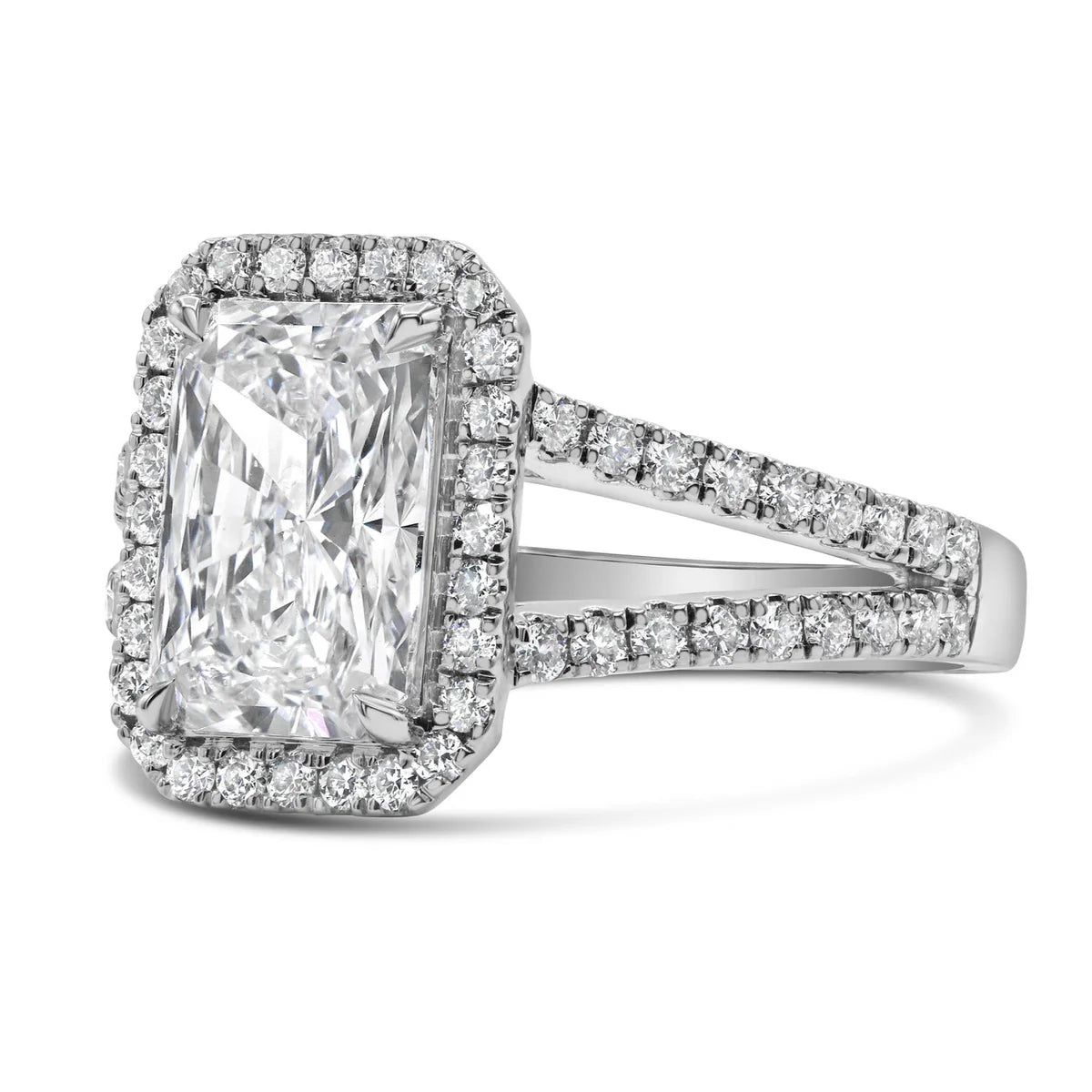Radiant Cut Split Shank Halo Ring