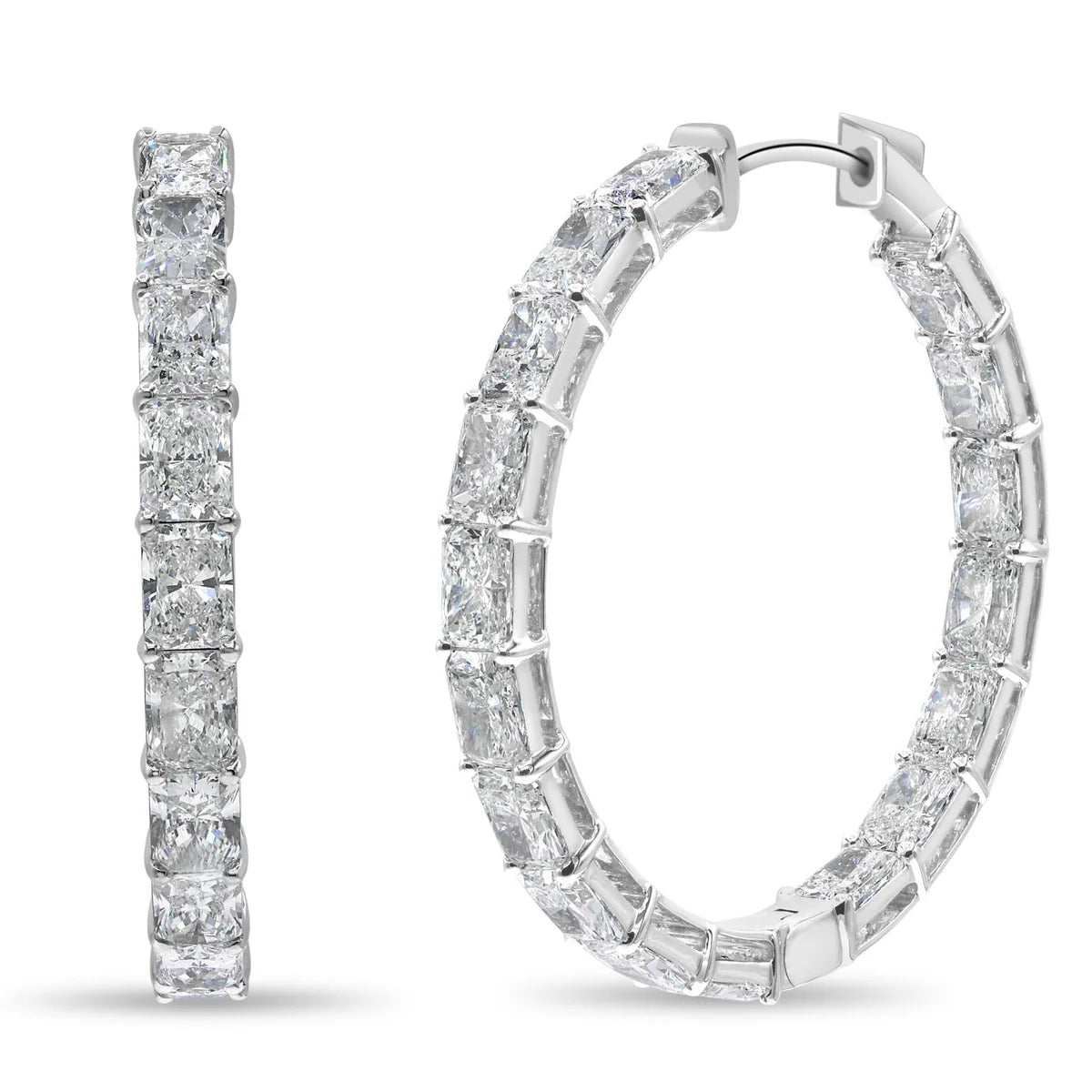 Diamond hoop earrings on a white background