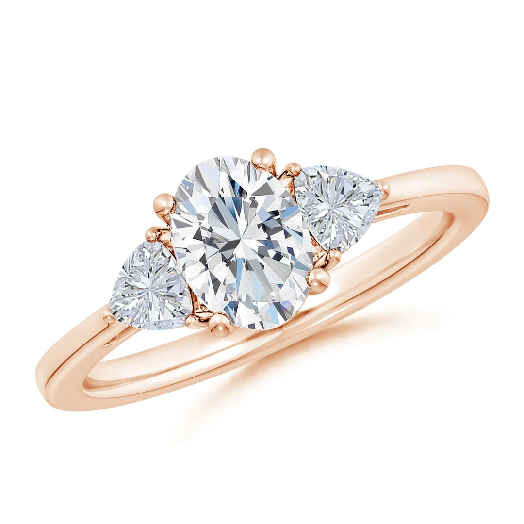 Oval and Trillion Diamond Three Stone Reverse Tapered Shank Engagement Ring, Lab-Grown