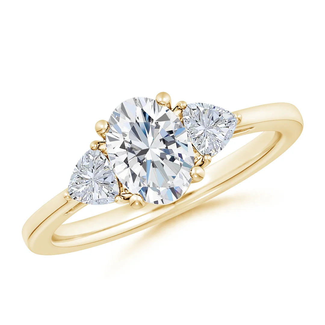 Oval and Trillion Diamond Three Stone Reverse Tapered Shank Engagement Ring, Lab-Grown