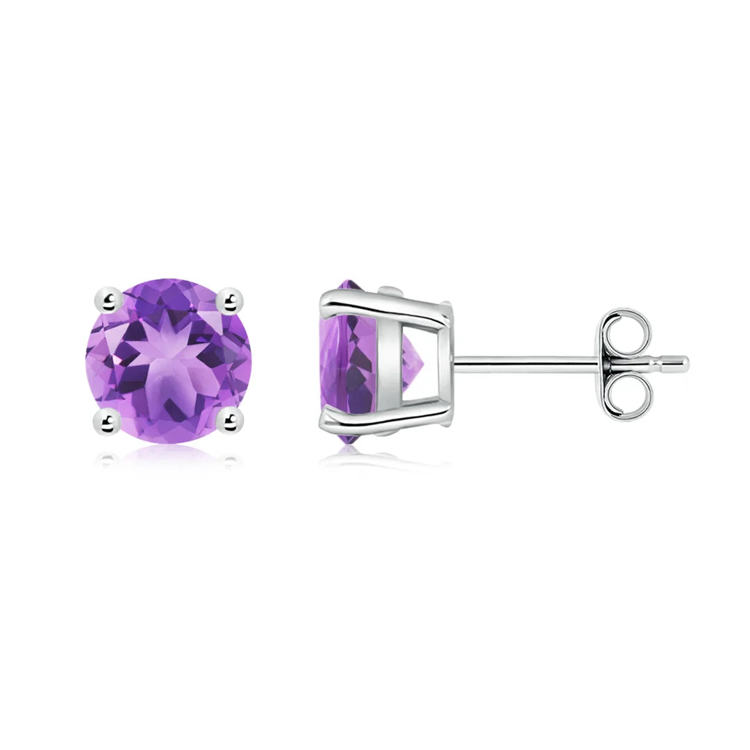 Round Amethyst Studs Earrings