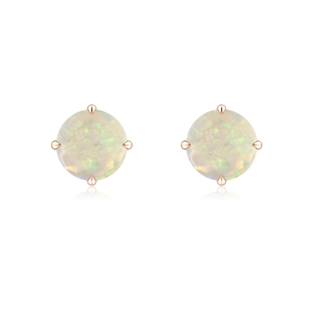 Round Opal Stud Earrings 14K Gold, Basket-Set