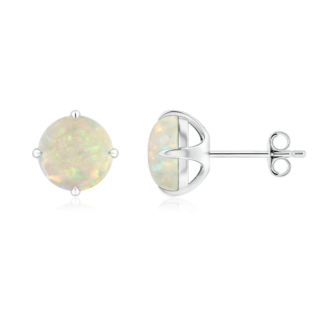 Round Opal Stud Earrings 14K Gold, Basket-Set