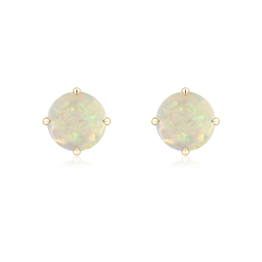 Round Opal Stud Earrings 14K Gold, Basket-Set