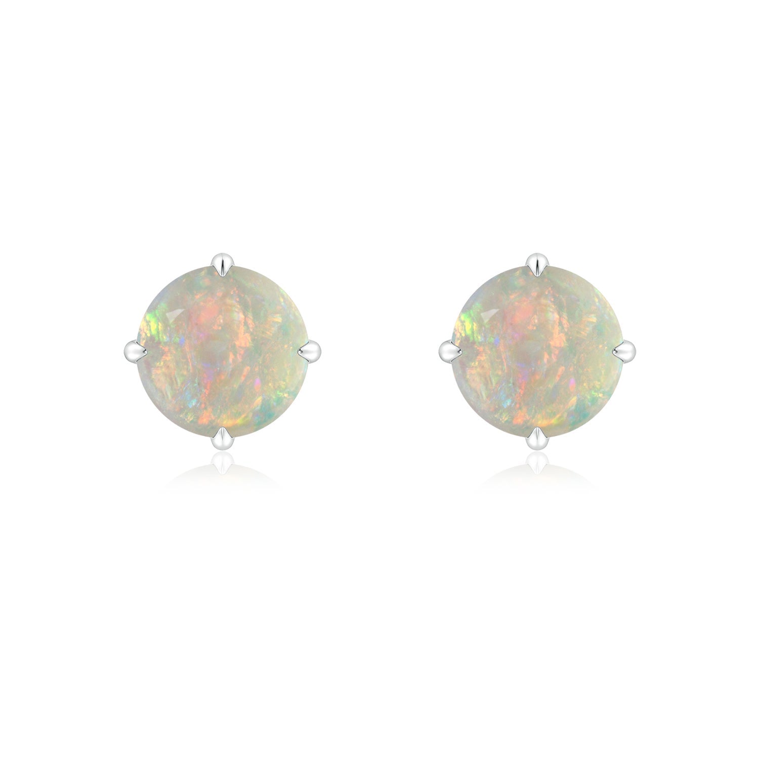 Round Opal Stud Earrings 14K Gold, Basket-Set