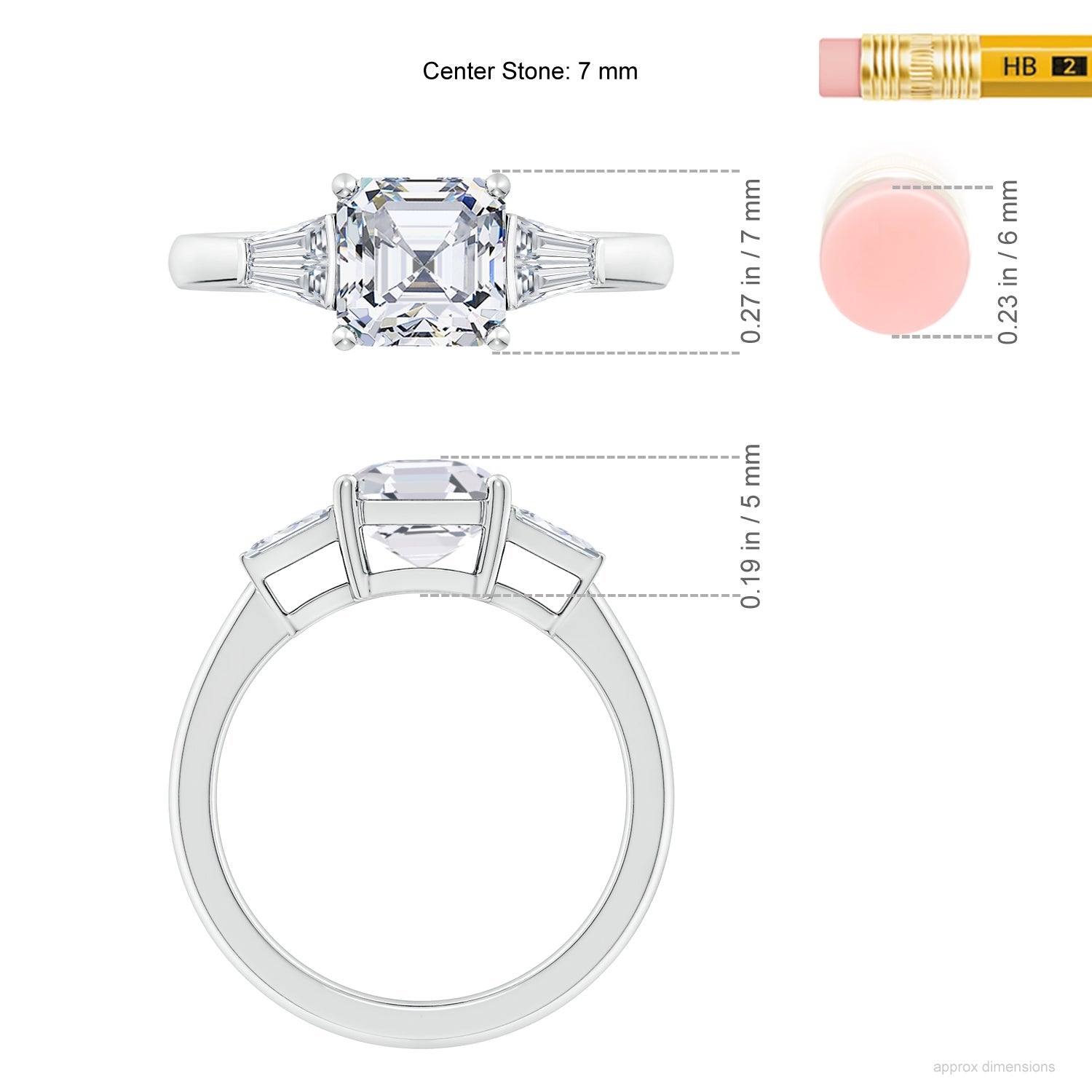 Asscher-Cut and Twin Tapered Baguette Diamond Side Stone Engagement Ring, Lab-Grown