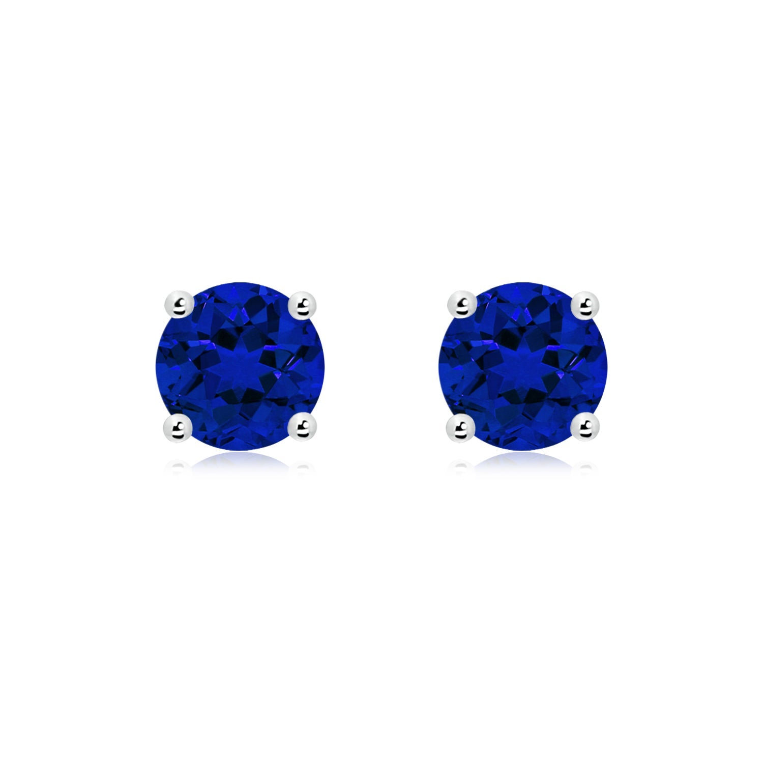 Round Blue Sapphire Stud Earrings, Lab-Grown