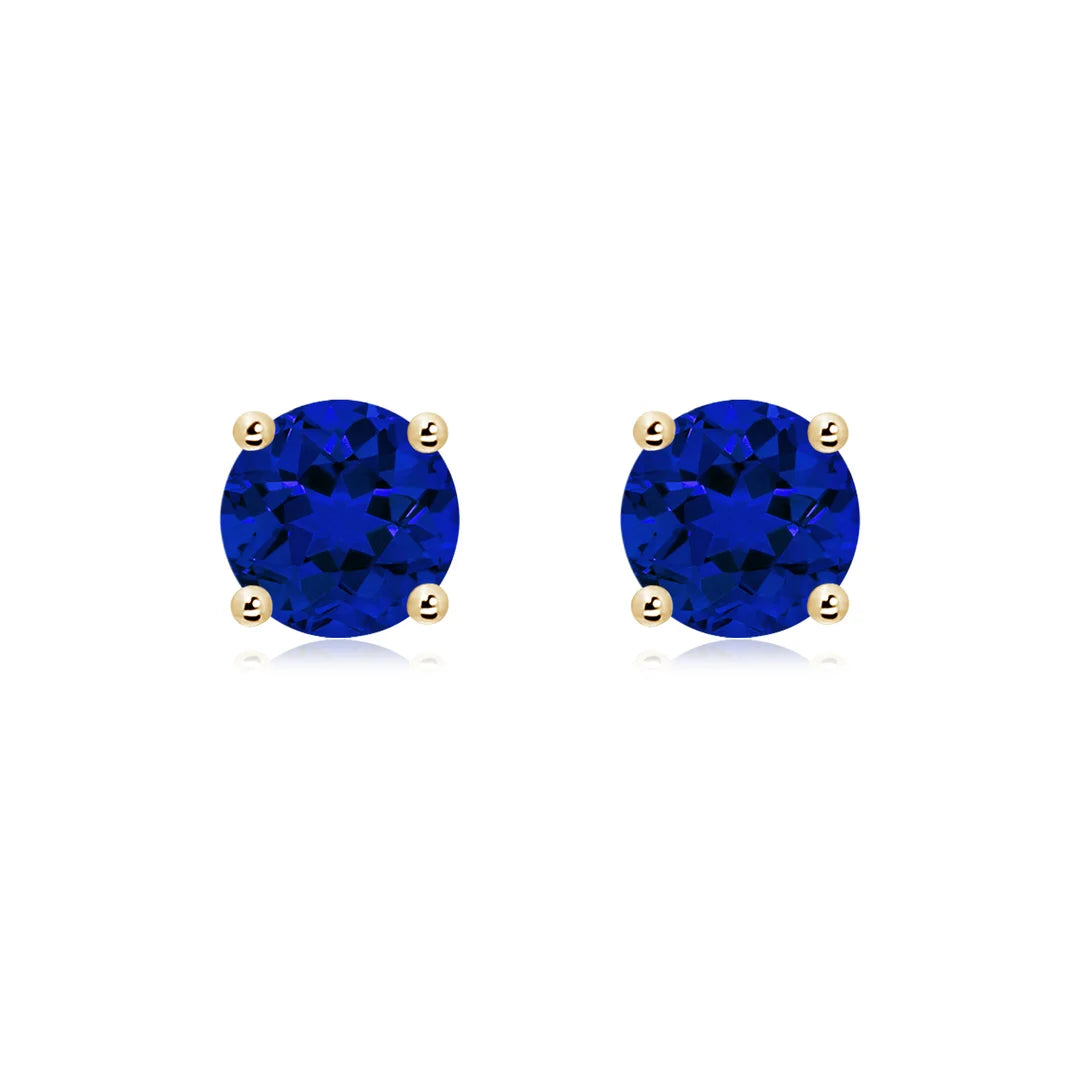 Round Blue Sapphire Stud Earrings, Lab-Grown