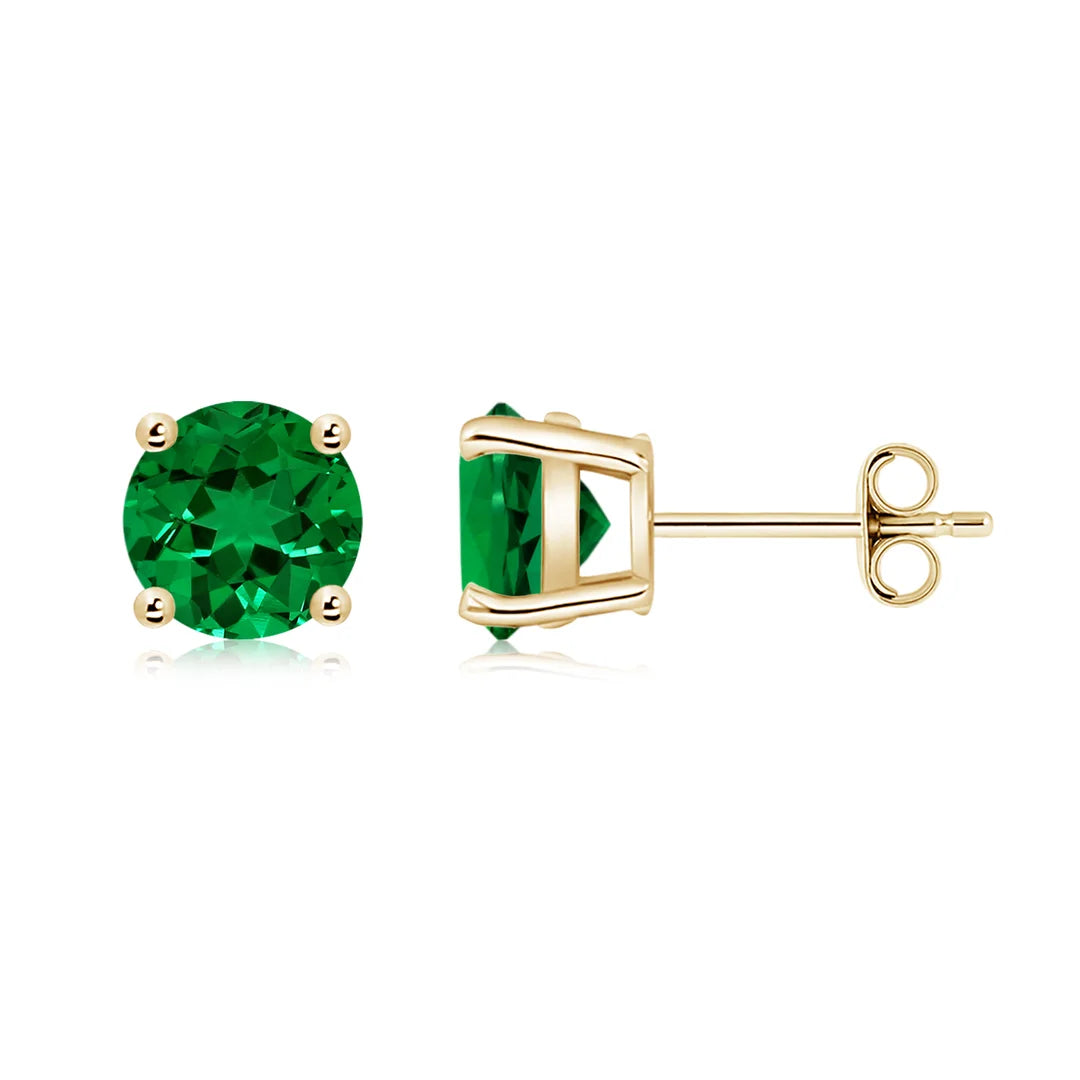 Round Emerald Stud Earrings, Lab-Grown