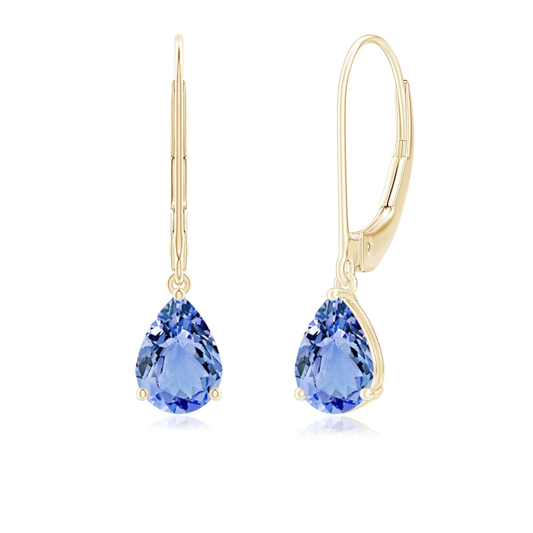 Pear-Shaped Tanzanite Solitaire Leverback Earrings