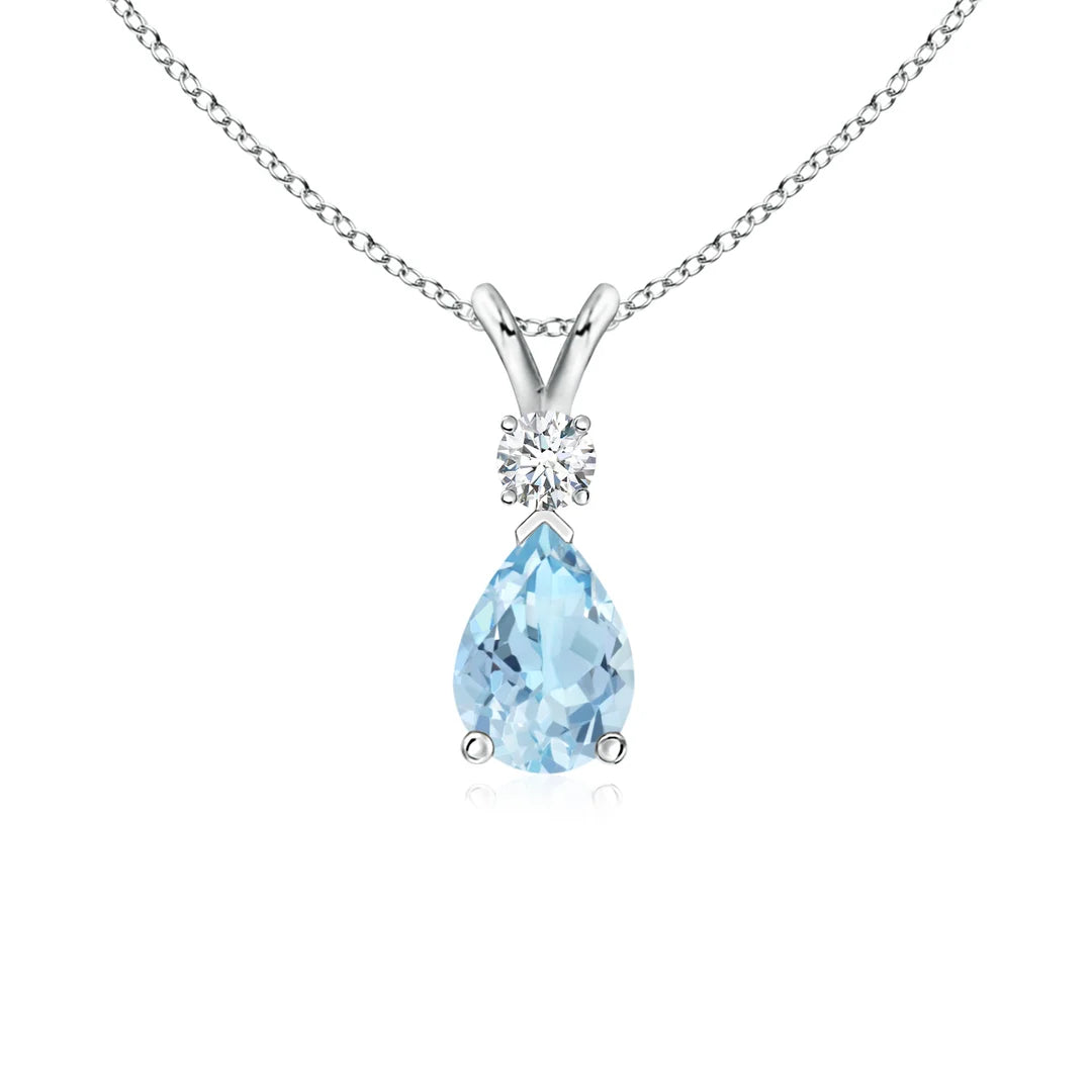 Aquamarine Teardrop Pendant with Lab Diamond