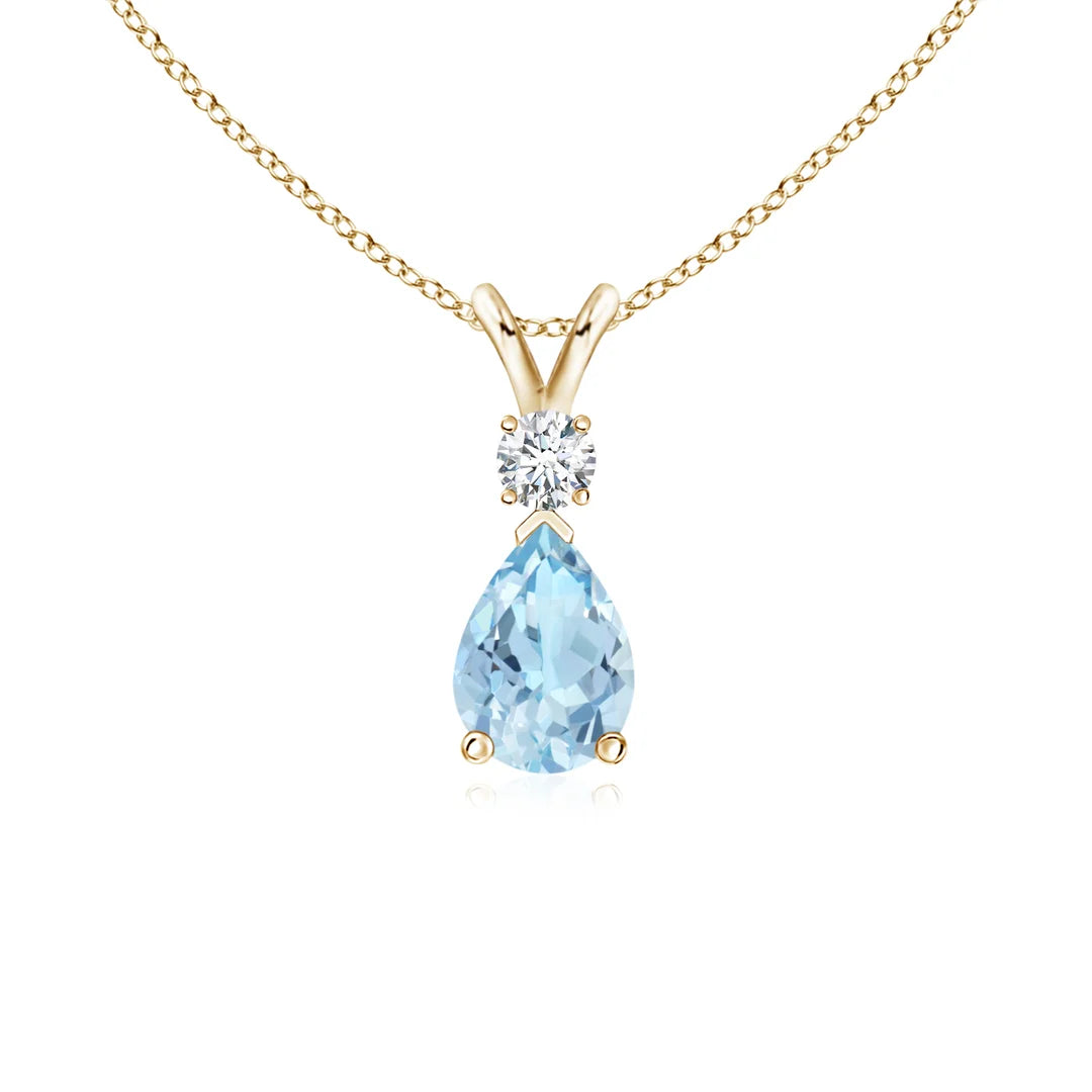Aquamarine Teardrop Pendant with Lab Diamond