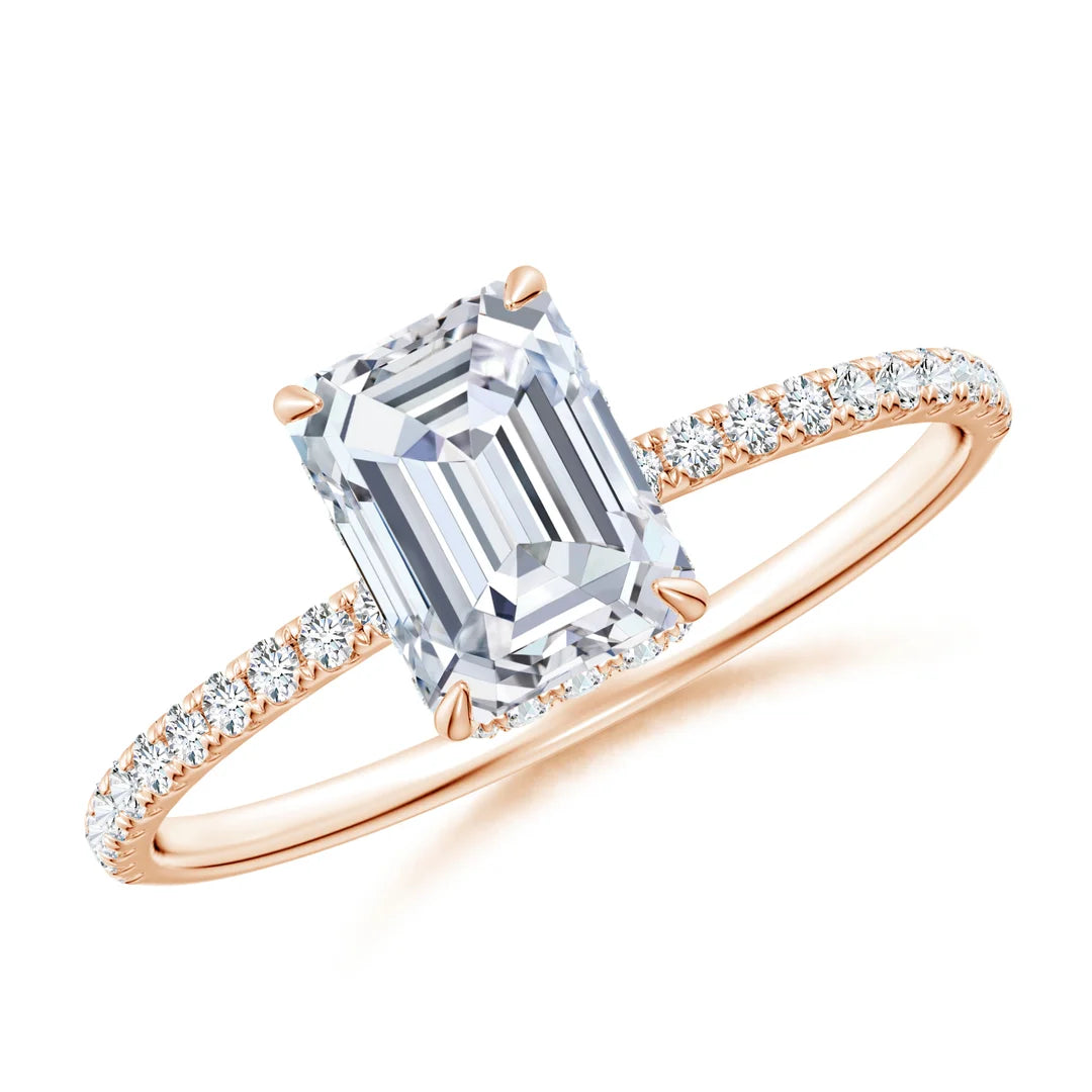 Emerald-Cut Diamond Hidden Halo Classic Engagement Ring