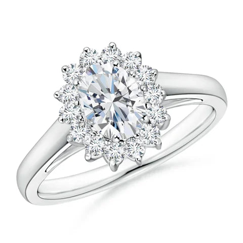Oval and Round Diamond Curved Floral Engagement Ring