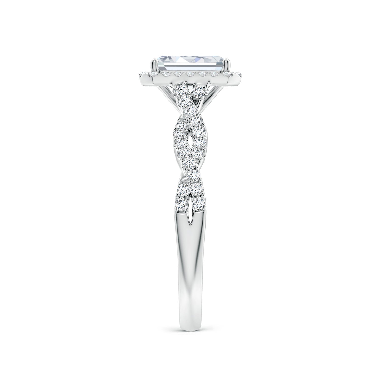Emerald-Cut Diamond Twisted Shank Halo Engagement Ring